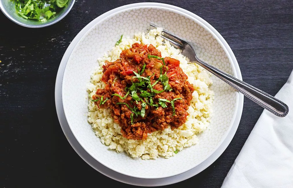 Cauliflower Rice with Bolognese Sauce
