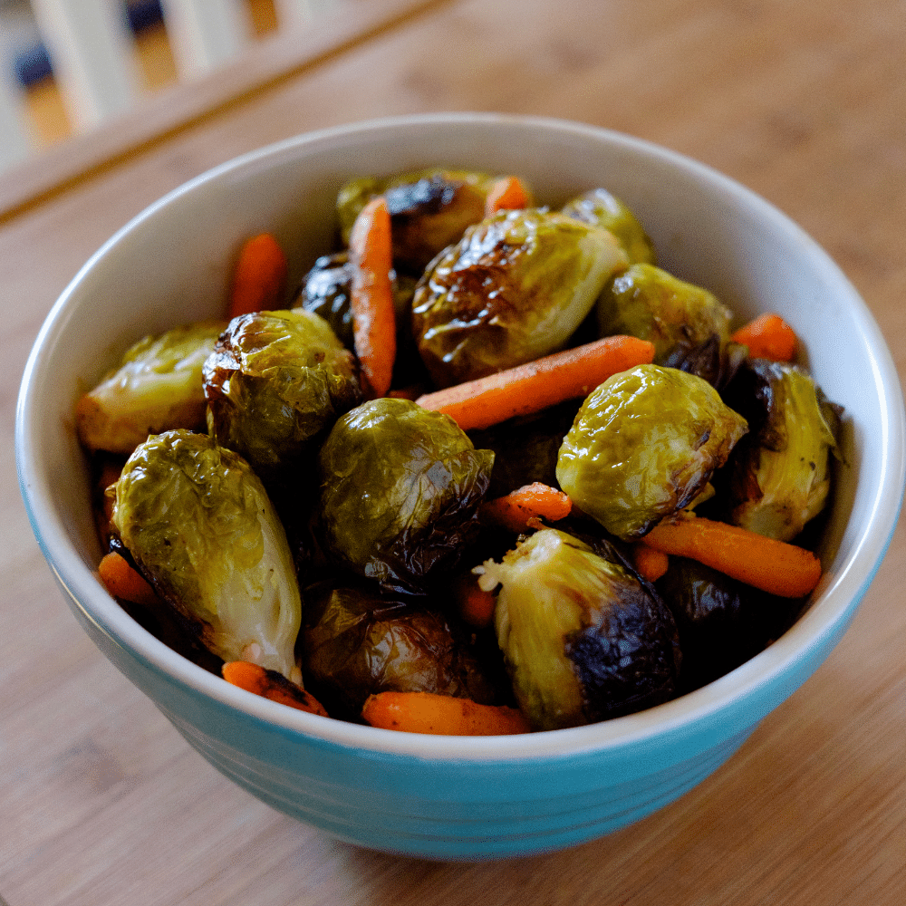 Roasted Brussels sprouts with bacon and garlic