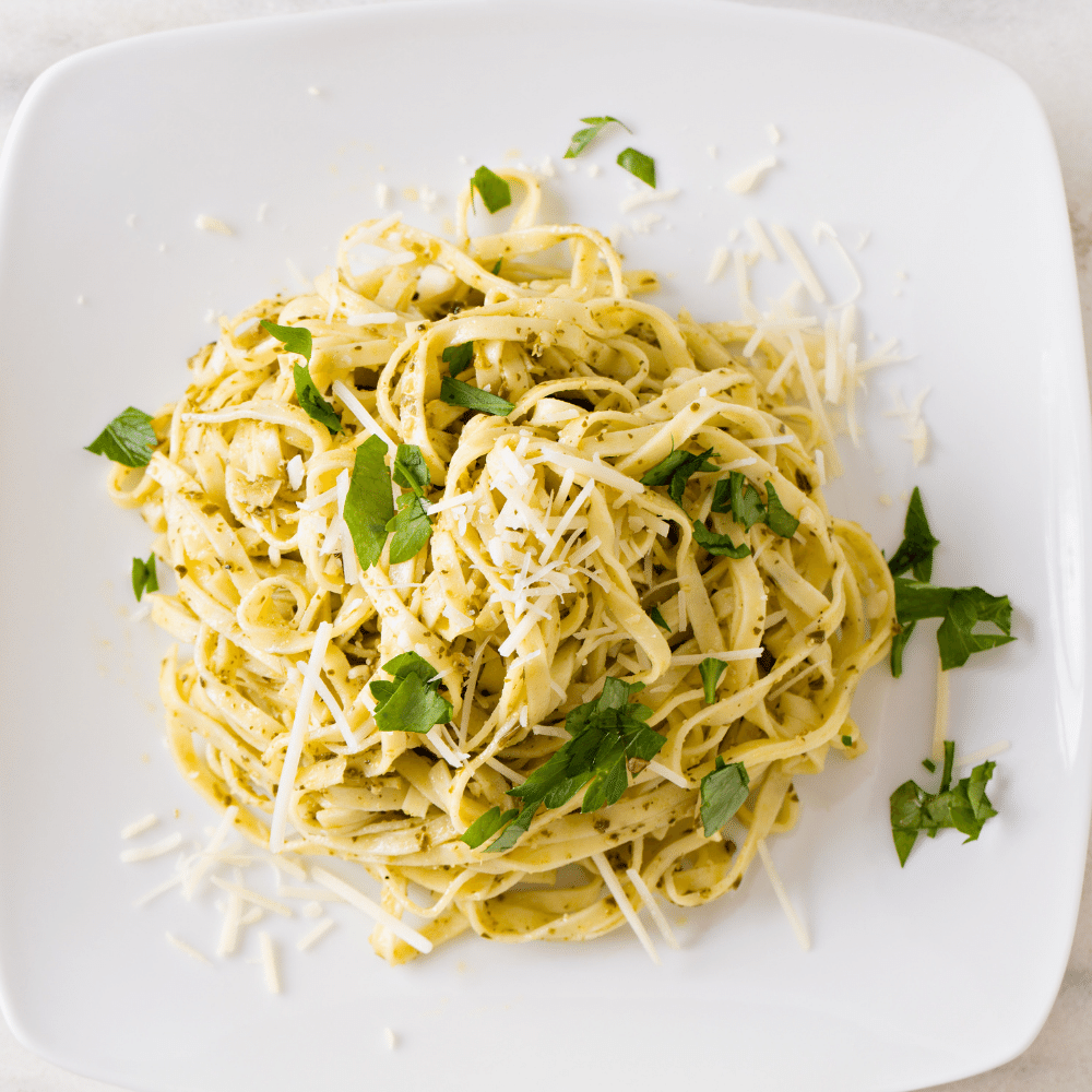 five ingredient Asparagus Pasta with Mint Pesto