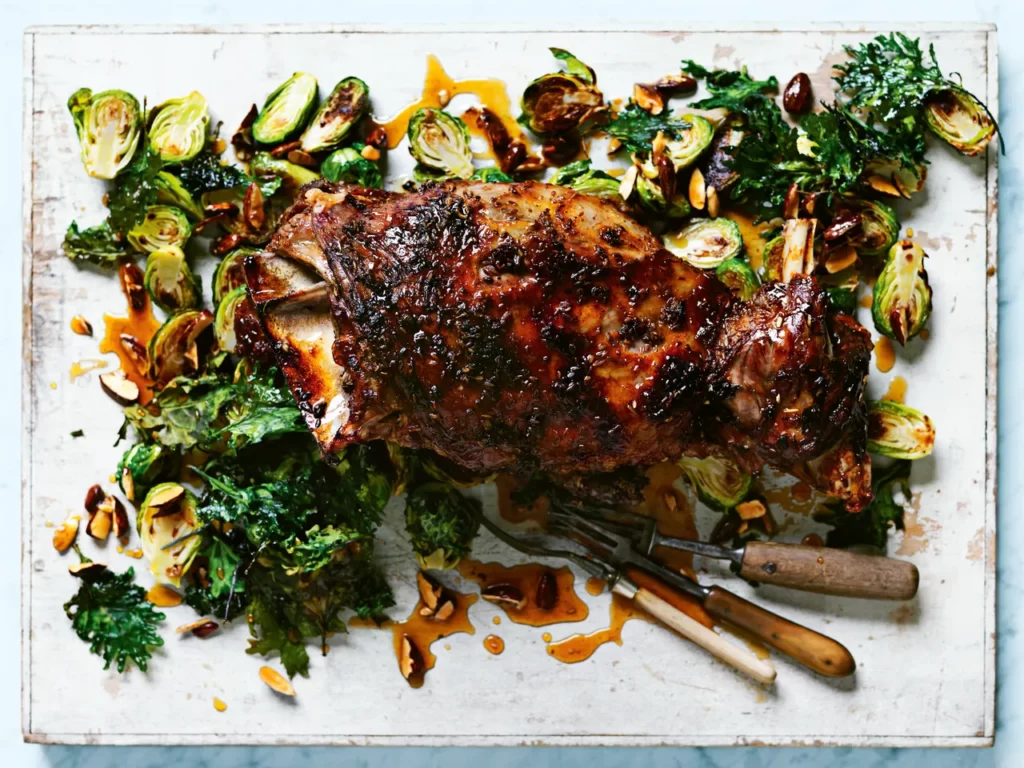Slow-Roasted Lamb Shoulder with Brussels Sprouts and Crispy Kale