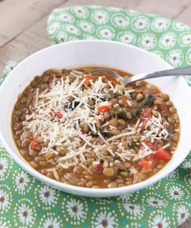 Italian Tomato and Lentil Soup with Spinach