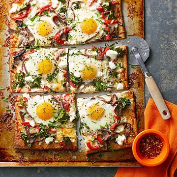 Steak, Egg and Goat Cheese Pizza