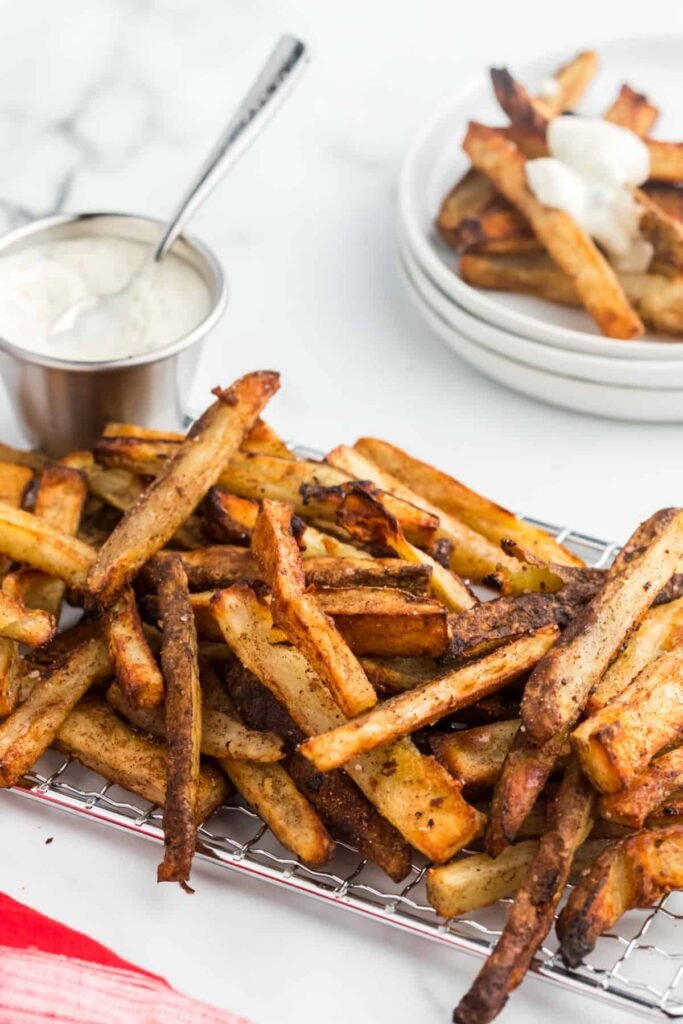 Baked French Fries with Blue Cheese Dressing