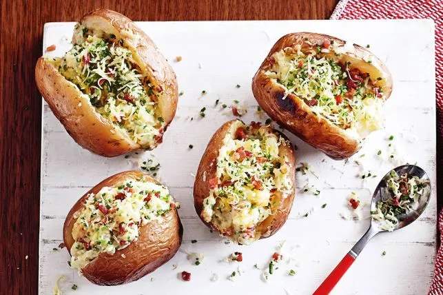 Baked Potatoes with Sour Cream and Chives (and Bacon)