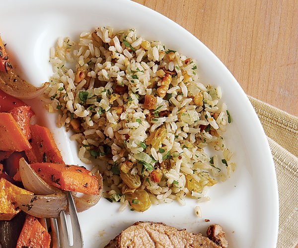 Brown Rice Pilaf with Walnuts and Dried Cranberries