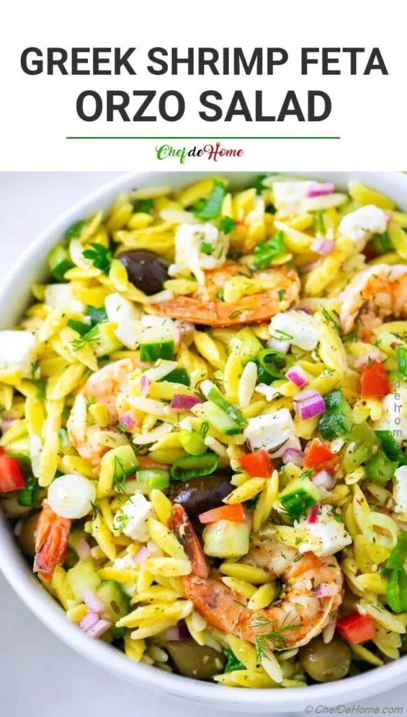 Greek Orzo Pasta Salad with Grilled Shrimp from ChefDeHome