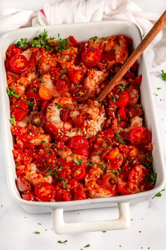 Healthy Italian Shrimp and Rice Casserole