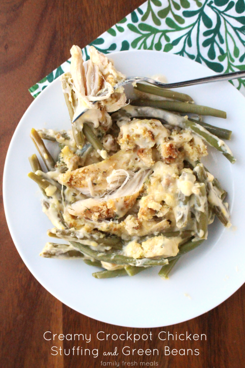 Creamy Crockpot Chicken Stuffing and Green Beans