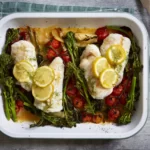 Fish and broccoli tray bake recipe
