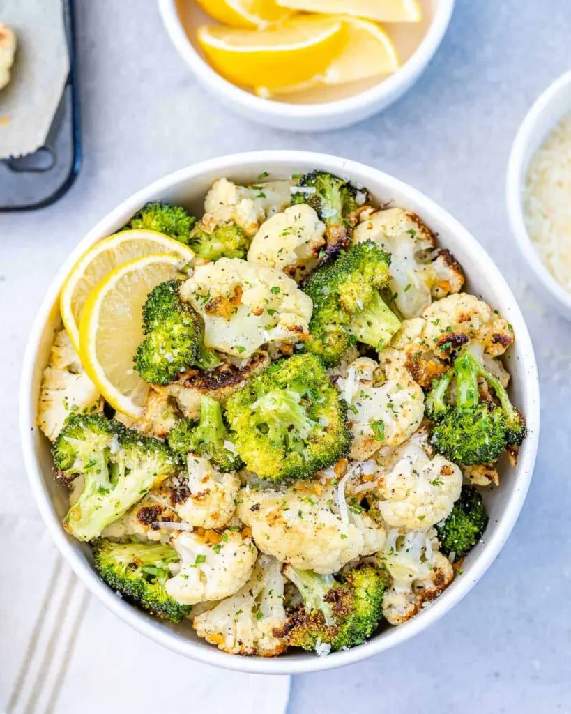 Roasted Broccoli and Cauliflower with Parmesan Cheese