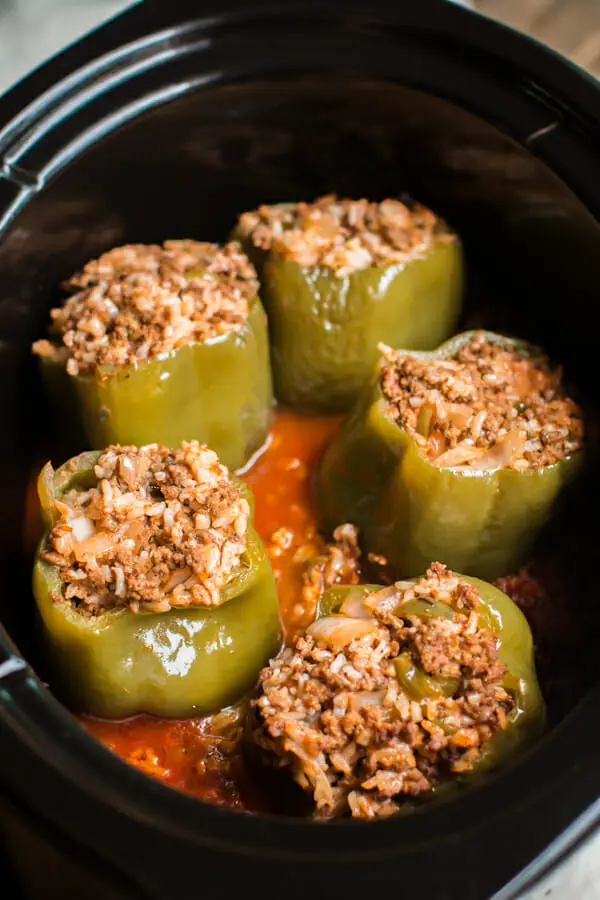 Slow Cooker Beef and Rice Stuffed Peppers