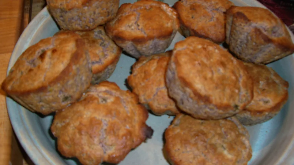 Blue Cornmeal Chile Bacon Muffins