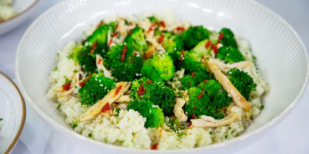 Coconut Cauliflower Rice with Chicken and Broccoli