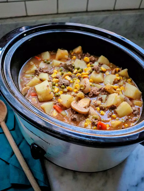 Slow Cooker Ground Beef Stew with Mushrooms