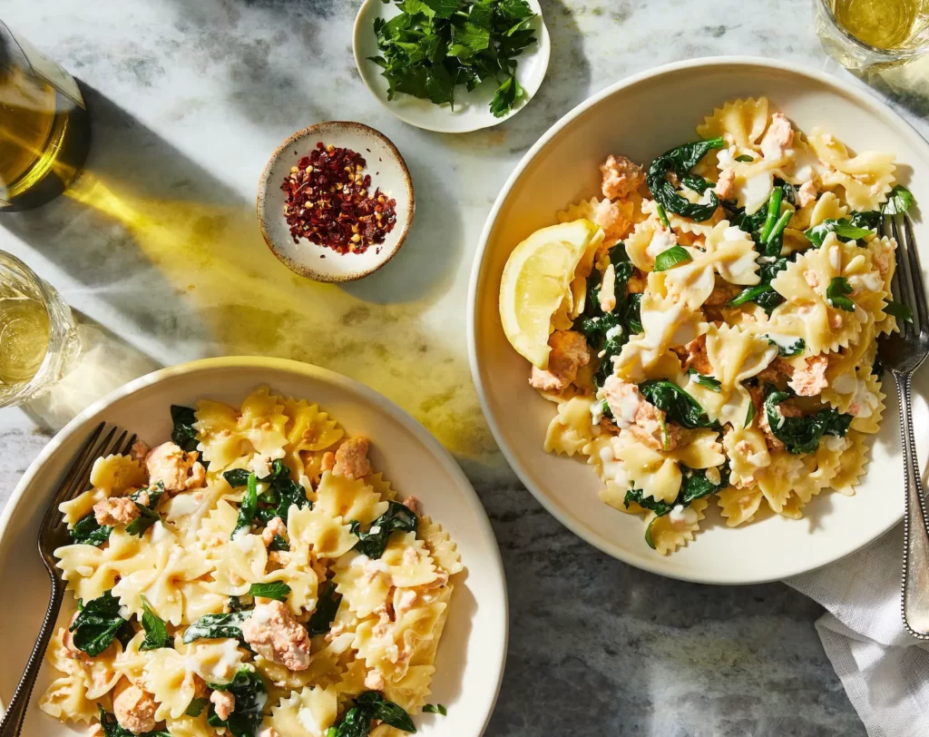 Creamy Salmon Pasta with Spinach and Herbs