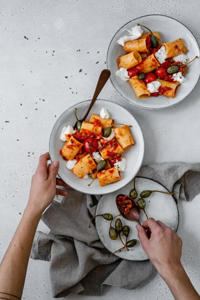 Paccheri Pasta With Capers and Tomato Sauce