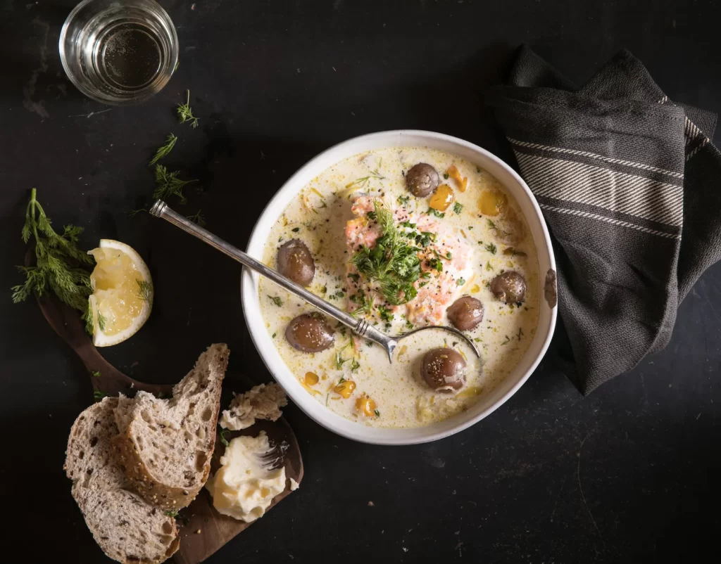 Potato and Leek Soup with Salmon (Hazel Salmon)