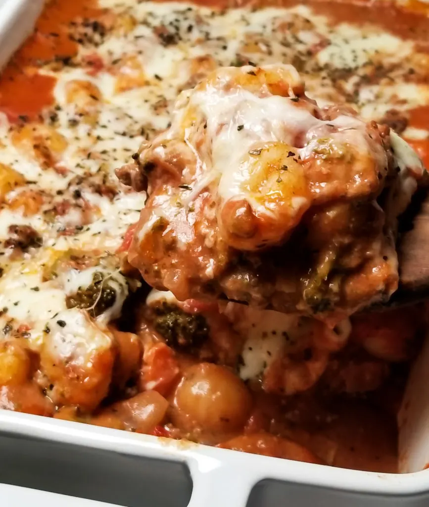 Baked Cheesy Gnocchi in Meat Sauce