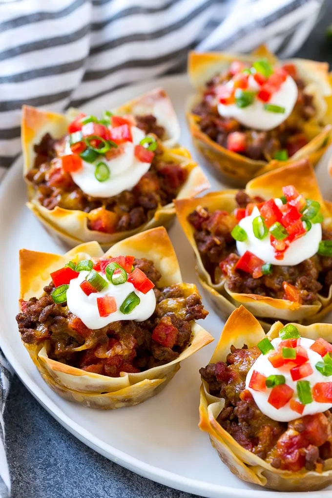Taco Cups Using Wonton Wrappers