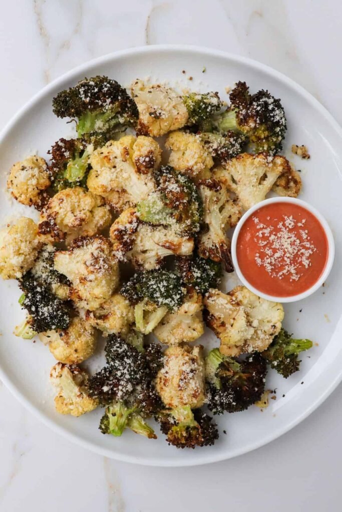 Air Fryer Broccoli & Cauliflower Parmesan