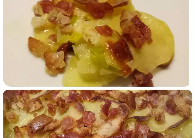 Potato and leek bake with a bacon crumb