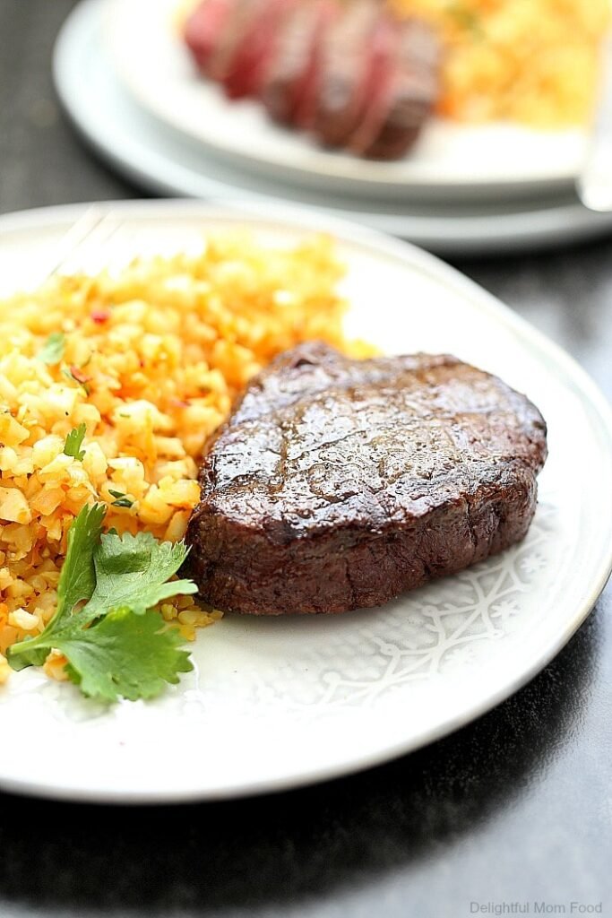 Top Sirloin Steak on the Grill with Zesty Cauliflower Rice