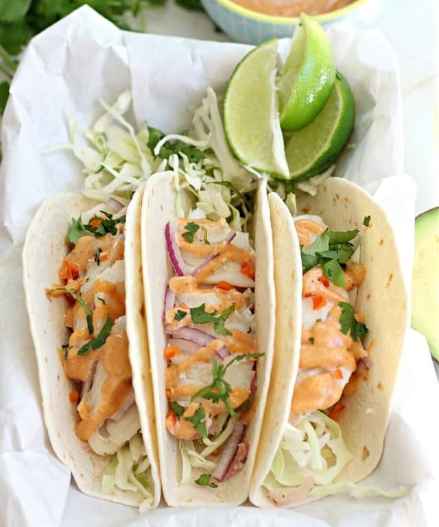 Cod Fish Tacos with Southwest Sauce