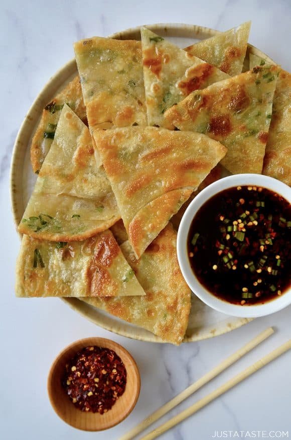 Easy Scallion Pancakes with Soy Dipping Sauce