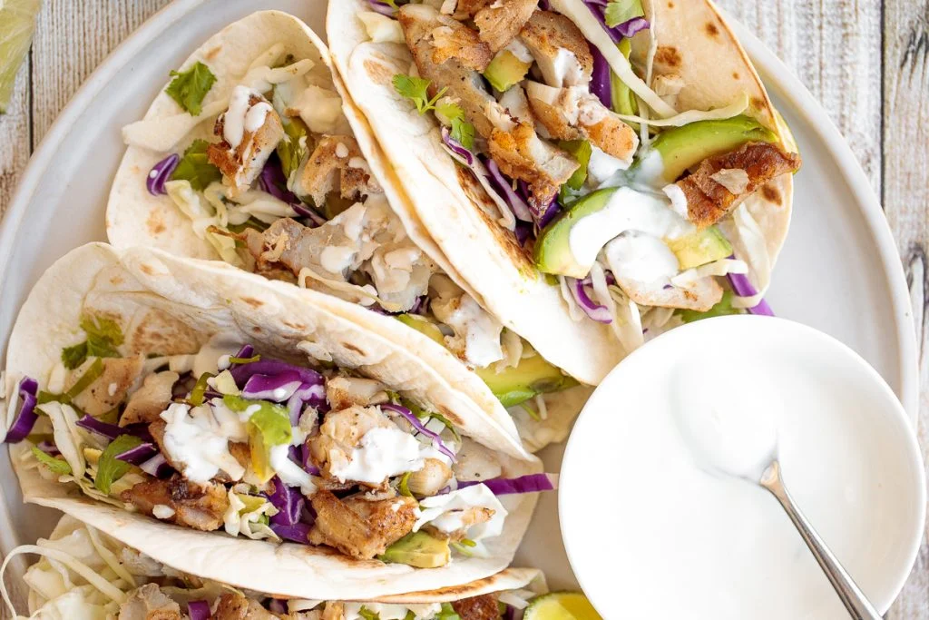 fish tacos with lime crema