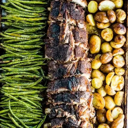 Oven Baked Ribs with Potatoes and Green Beans