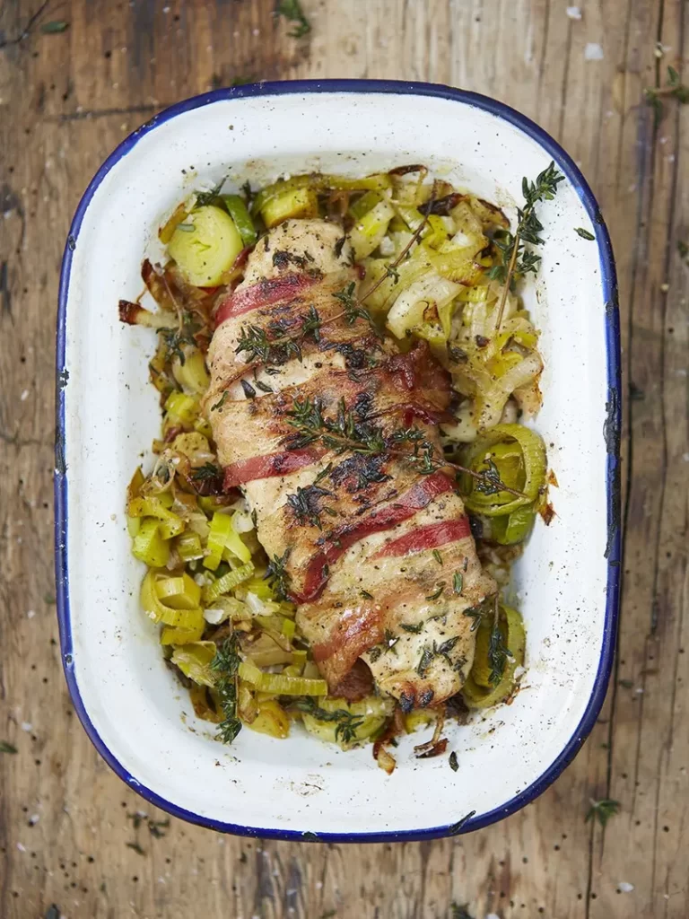 Roasted Chicken Breast with Pancetta, Leeks, and Thyme