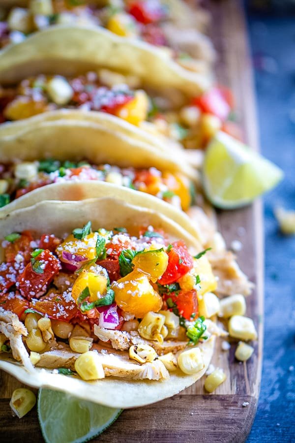 Grilled Chicken Street Tacos with Peach Salsa