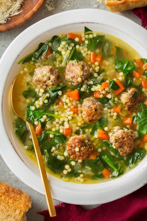 Italian Wedding Soup with spinach
