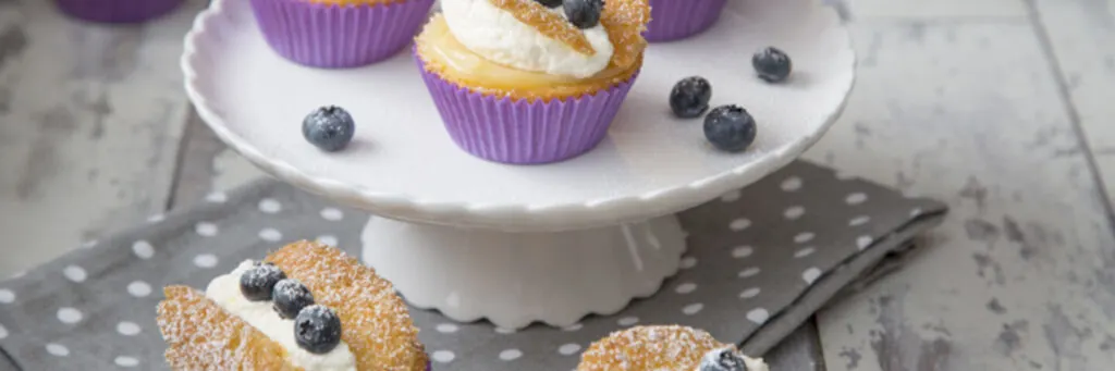 Simple lemon curd and blueberry butterfly fairy cakes