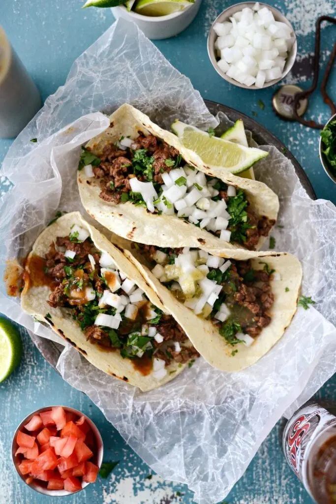 Easy Beef Street Tacos with onions