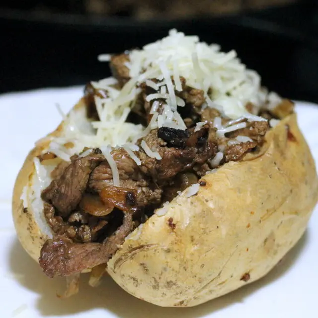 Philly Cheesesteak Loaded Baked Potato