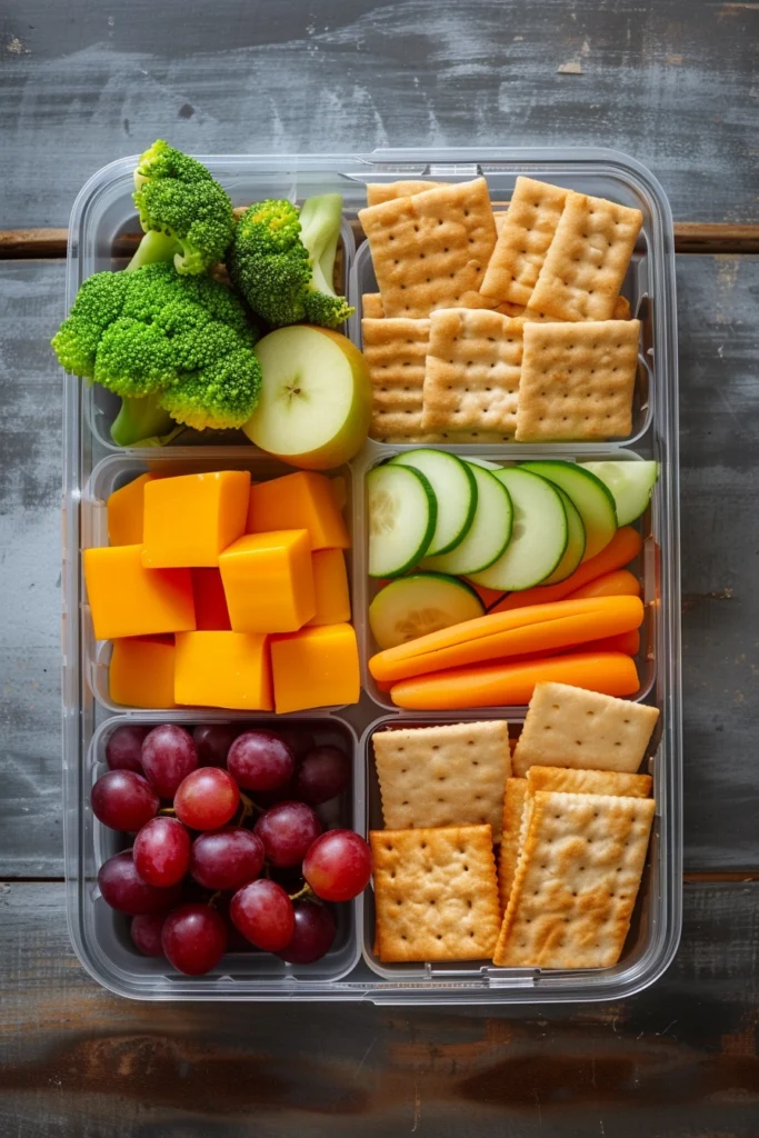 lunch with cheese, crackers and veggies