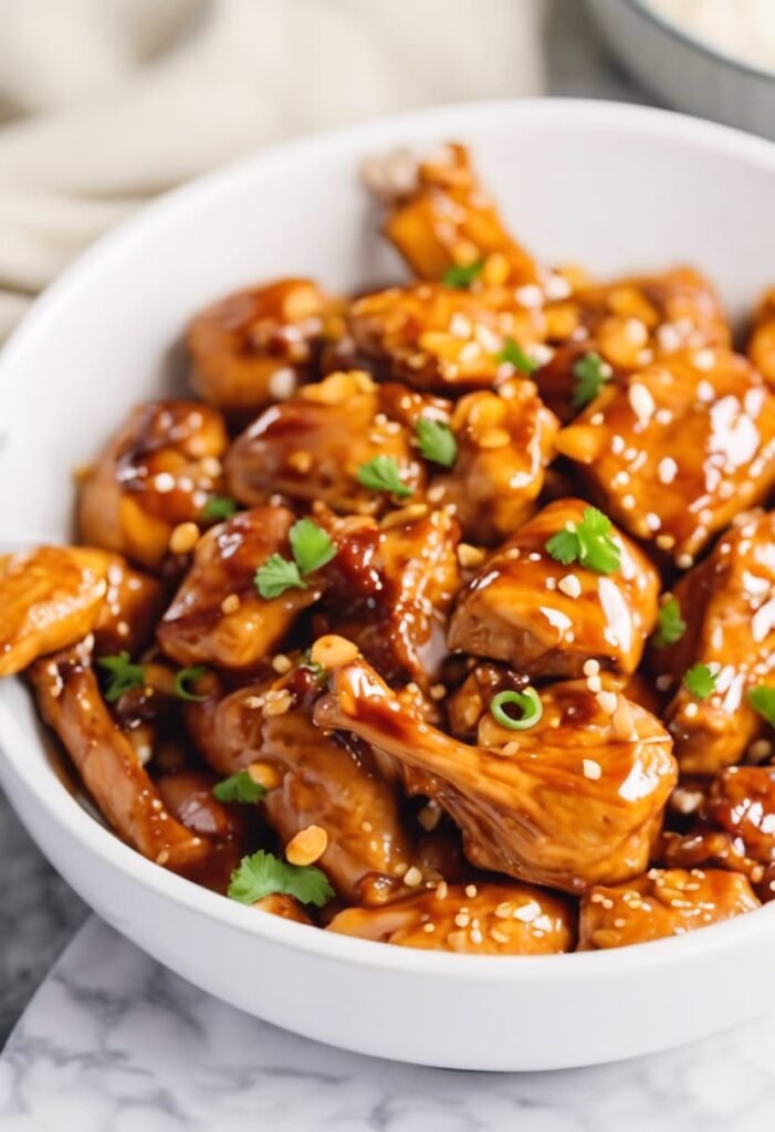 bourbon chicken topped with scallions