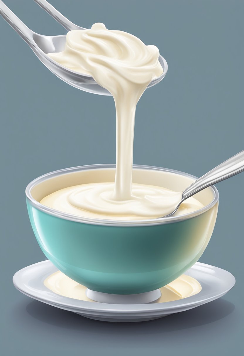 A bowl of milk with a spoonful of cream of tartar being stirred in