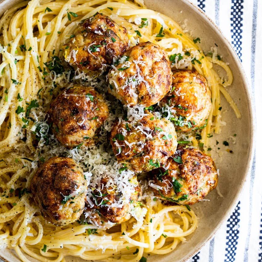 Spaghetti al Limone with Meatballs
