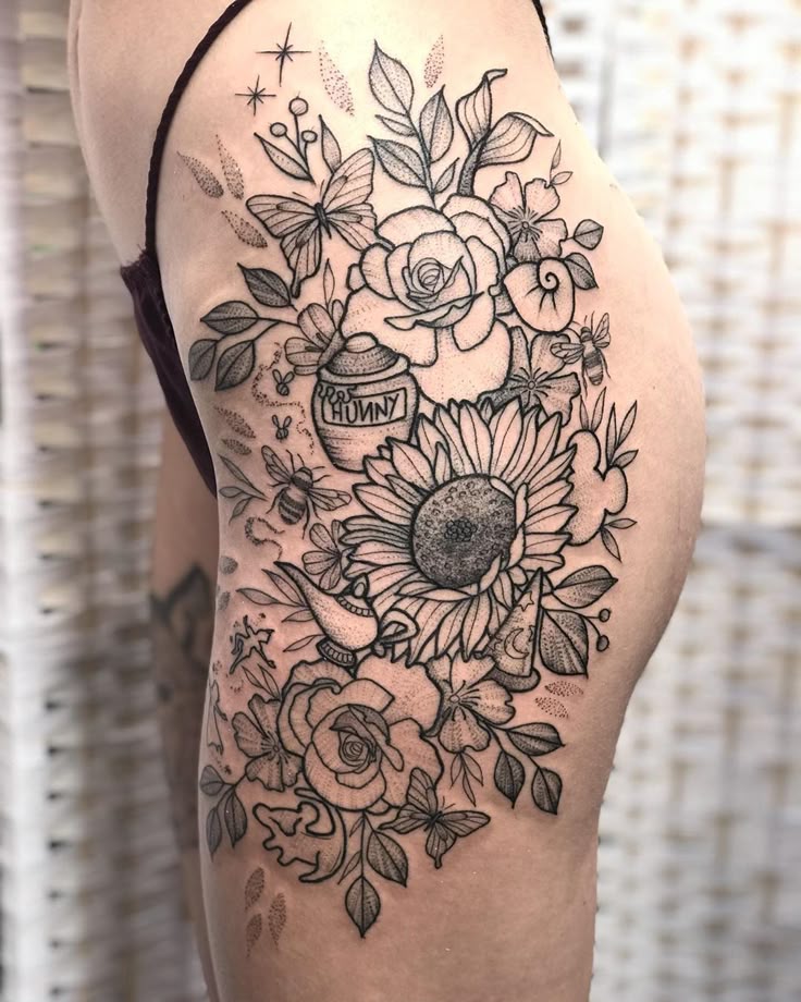 floral pooh tattoo