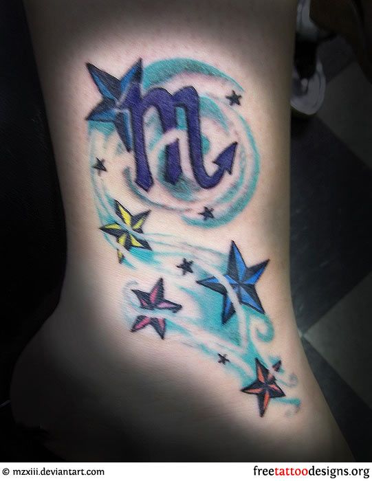a shooting star tattoo with zodiac sign