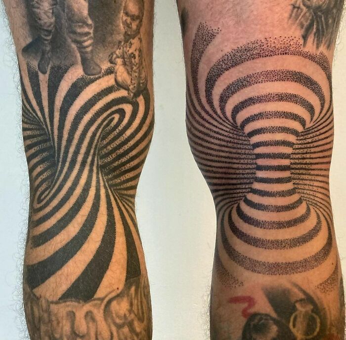 3d illusion leg sleeve tattoo