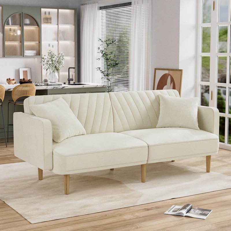 living room with scandinavian cream wool sofa with light wood legs