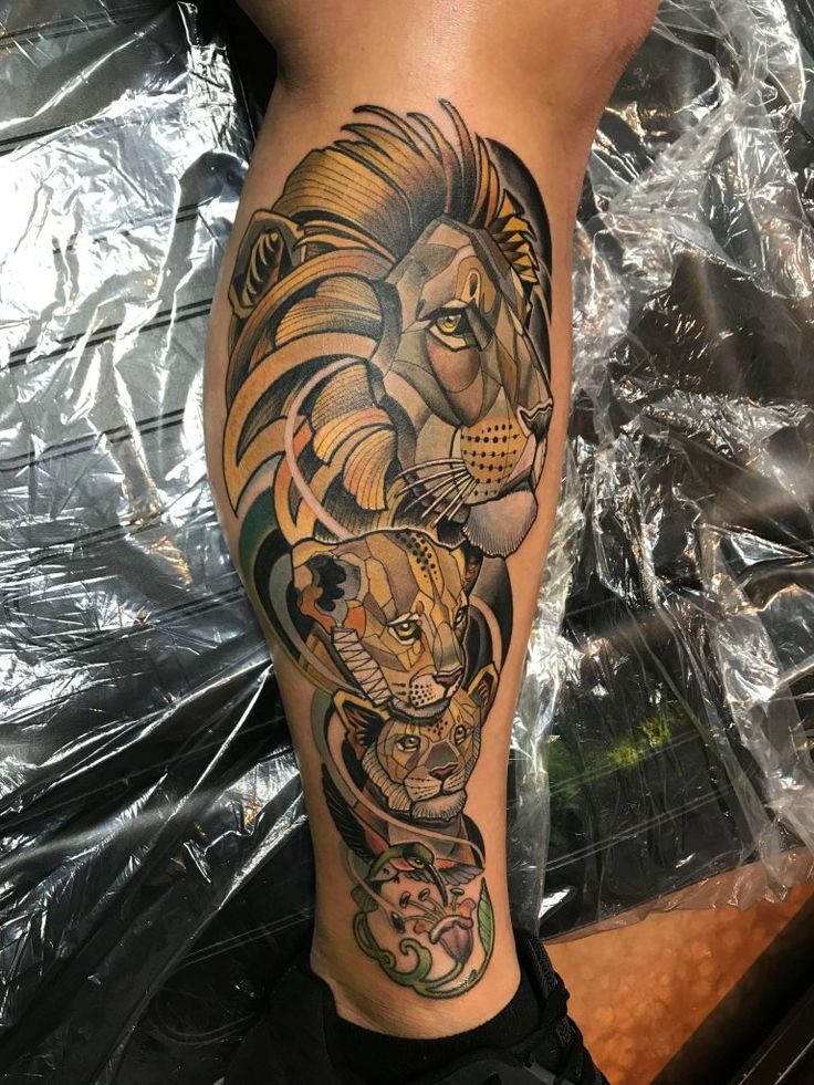 lion pride leg sleeve tattoo
