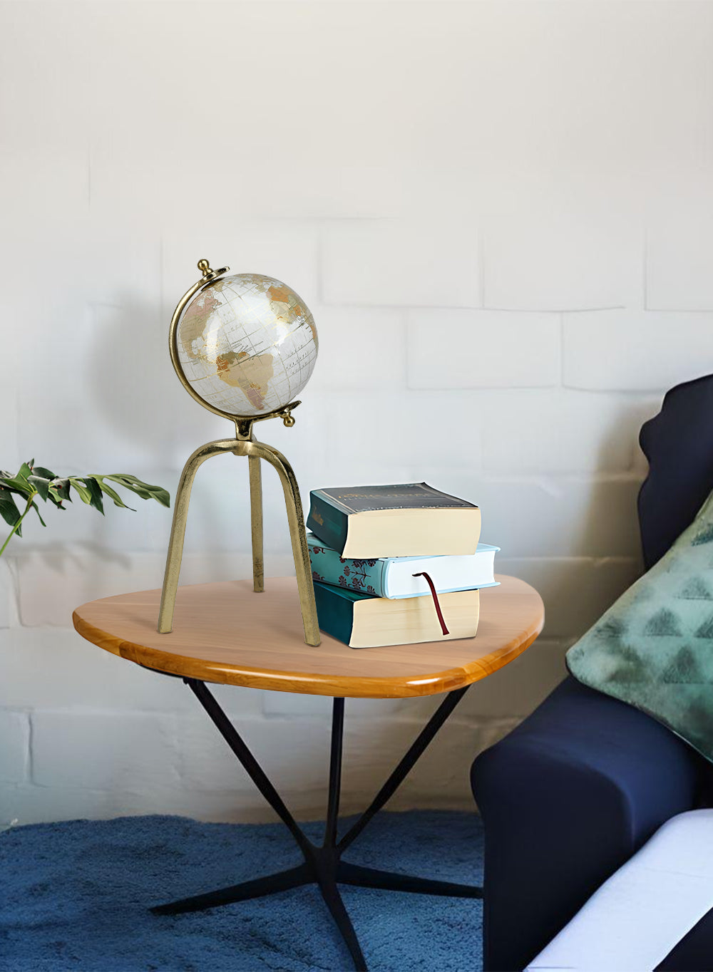 a vintage living room with globe on stand