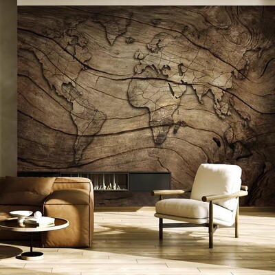 a soulful living room with vintage maps