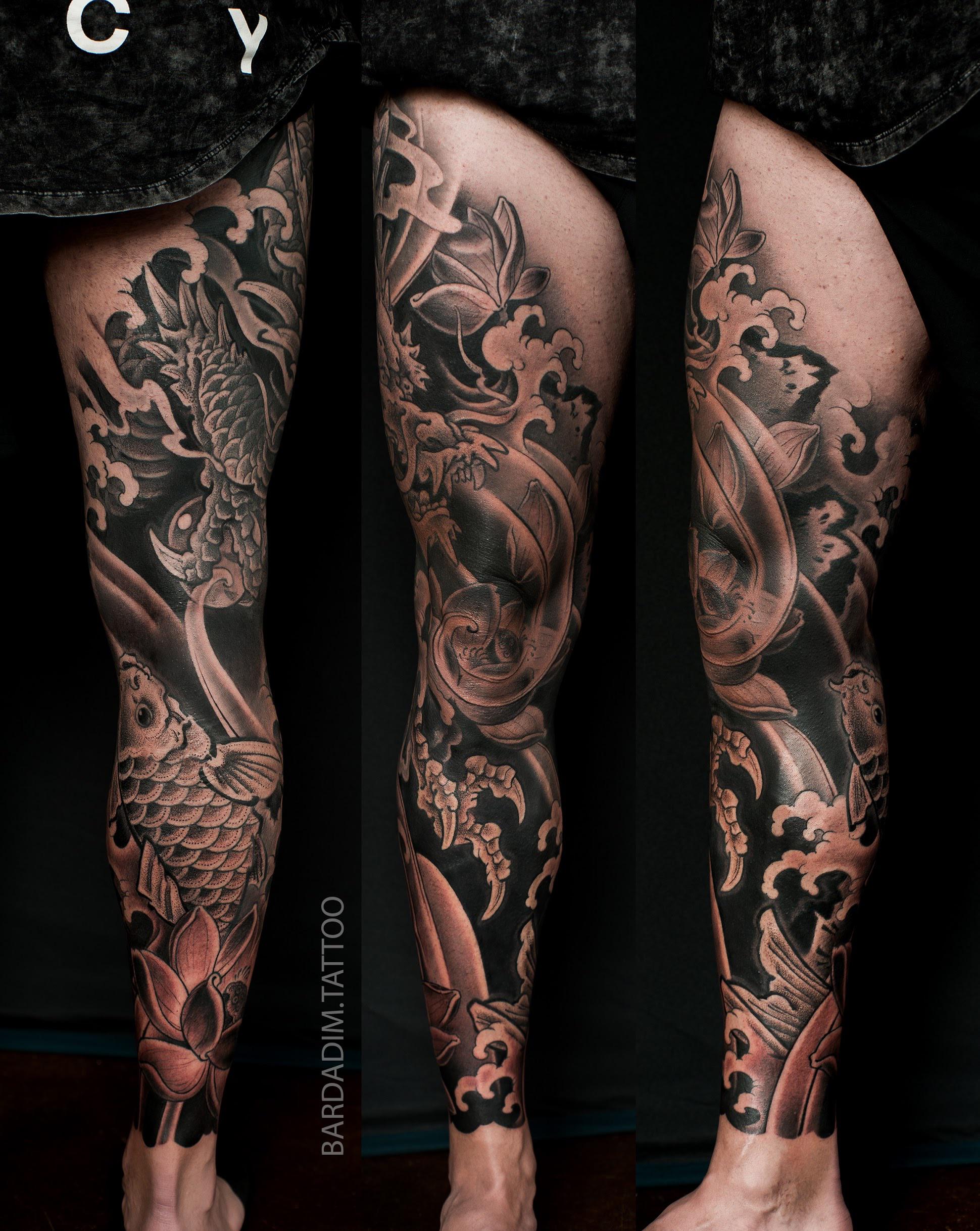 dragon leg sleeve tattoo