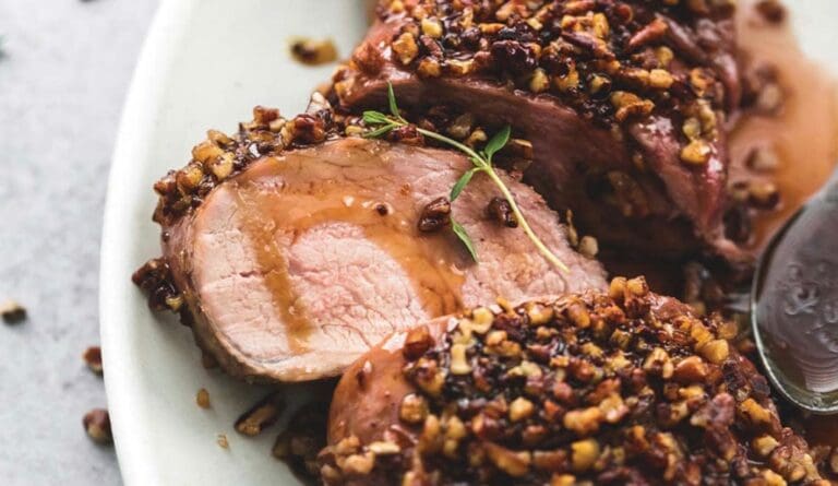 Pecan-Crusted Pork Tenderloin with Bourbon Mustard Sauce