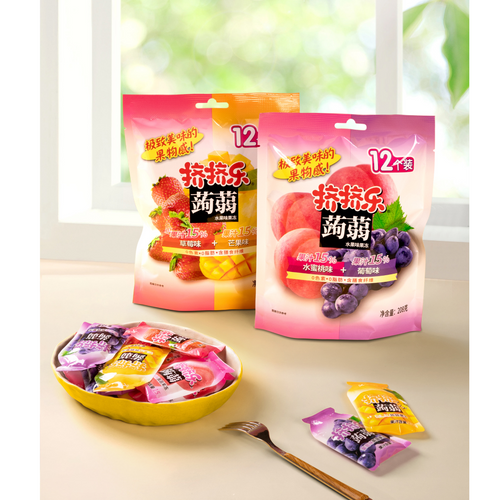 a delicious konjac jelly candies with vibrant fruit colors